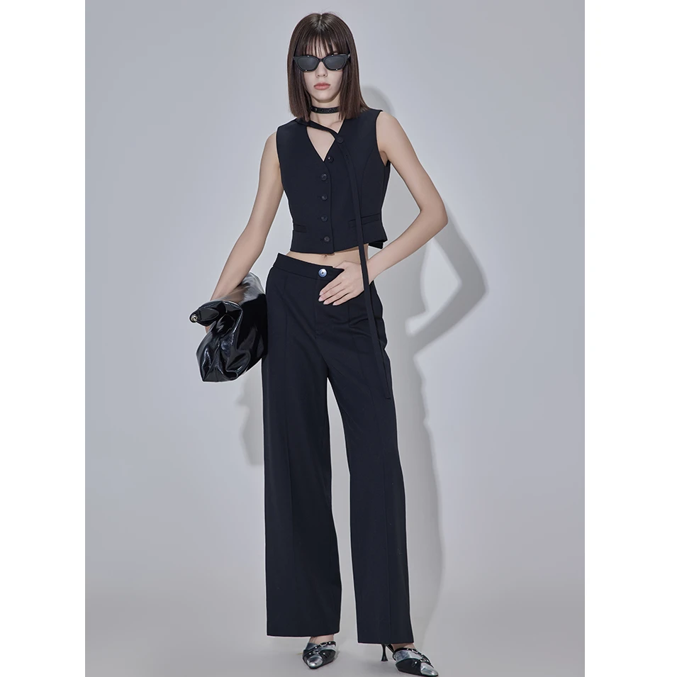 APL显瘦黑色小众设计感长裤1G0136