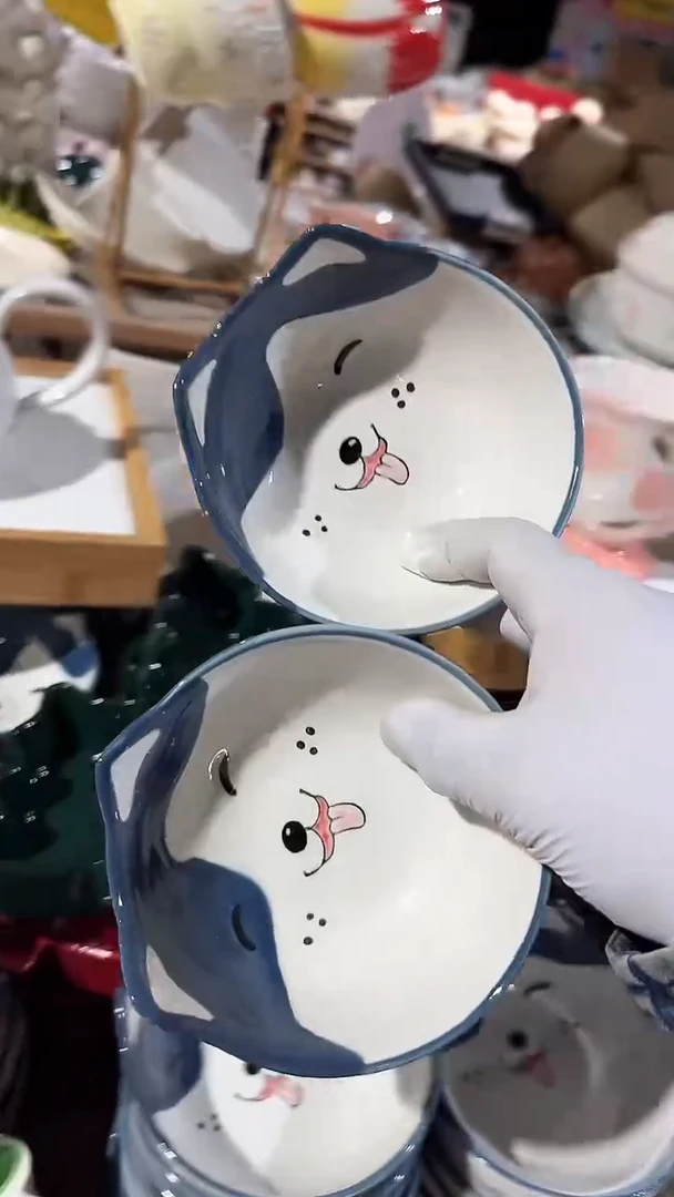 陶瓷2个小狗碗微瑕 凑满20元包邮