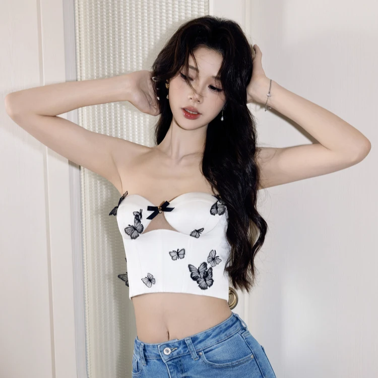 【TOUCU】设计师款定制蝶影幻梦立体装饰通勤抹胸内衣套装