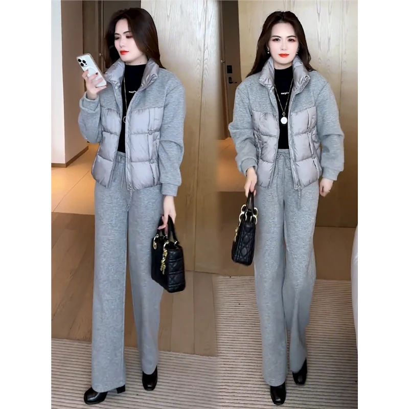 休闲两件套潮时尚2024棉服套装冬季时髦阔腿裤洋气新款外套女显瘦