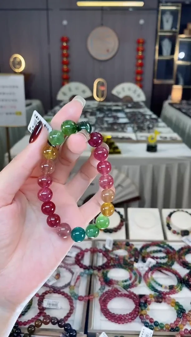 未镶嵌老矿碧玺色标彩虹单圈手串10mm+碧玺dan多样性发货一条