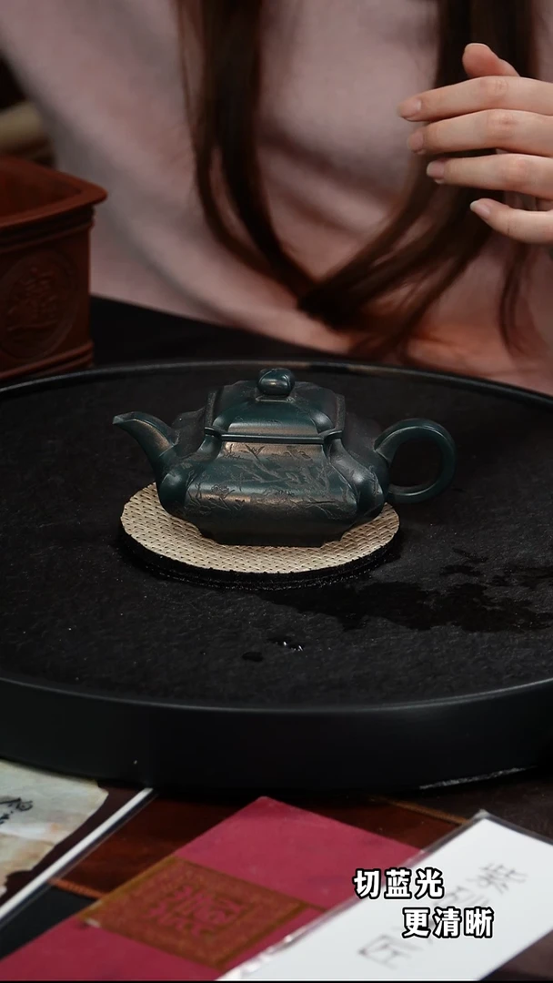 茶壶紫砂谈俊祥  四方虚扁59   绿泥 360毫升