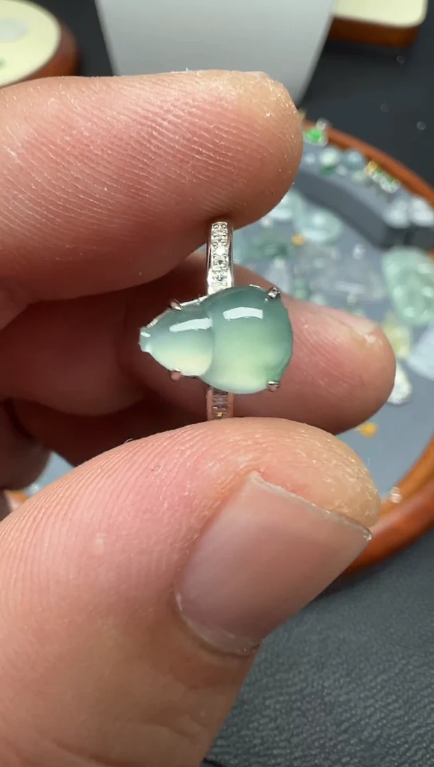 银S925镶嵌戒指翡翠（7号链接）纯天然A货缅甸翡翠葫芦戒指