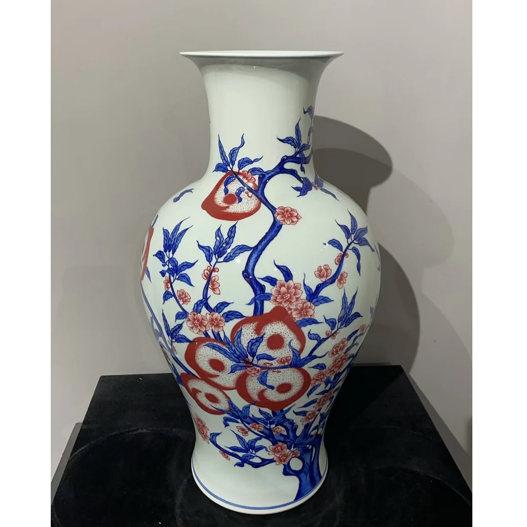 景德镇陶瓷/青花釉里红/寿桃观音瓶