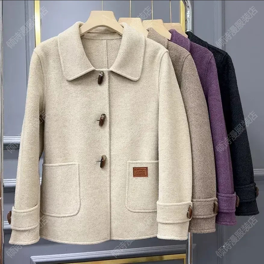 2025秋季新款绵羊毛大衣短外套韩版时尚气质翻领大衣外套#2599