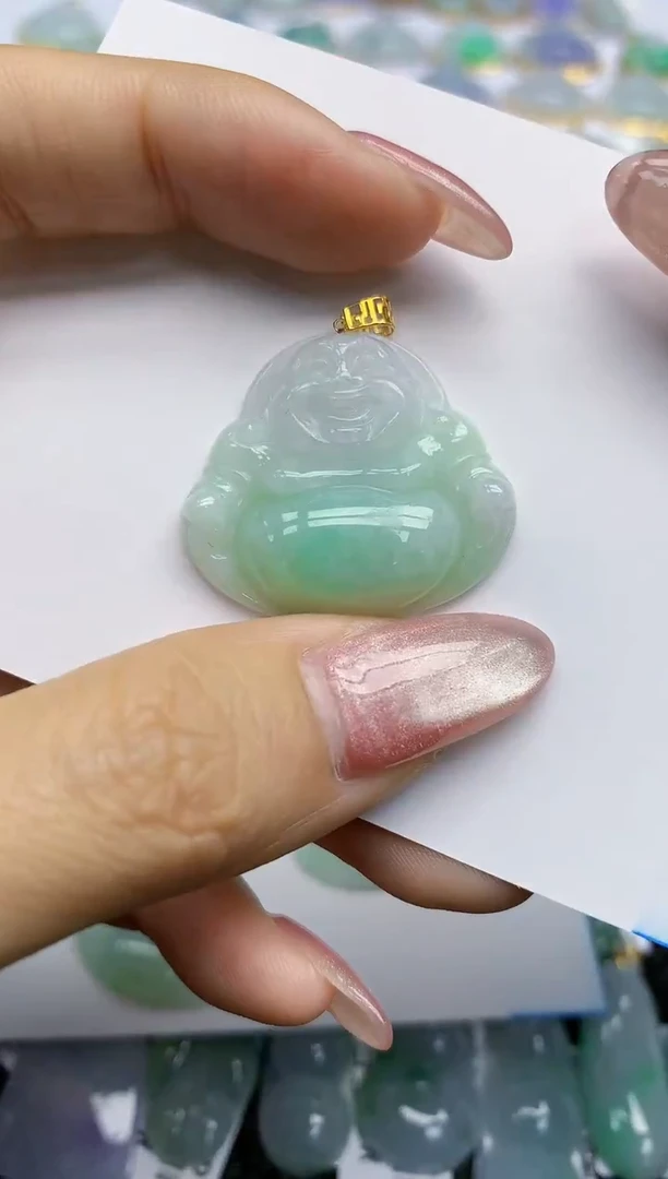 【闪购商品】翡翠挂件18K金镶嵌天然翡翠A货