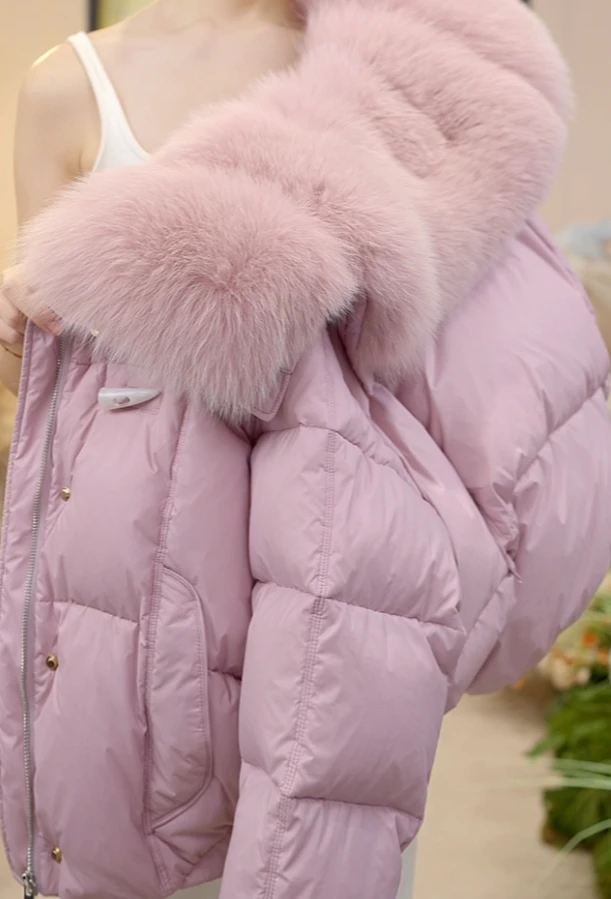 【77】气质时尚保暖百搭洋气香芋紫大毛领女士羽绒服