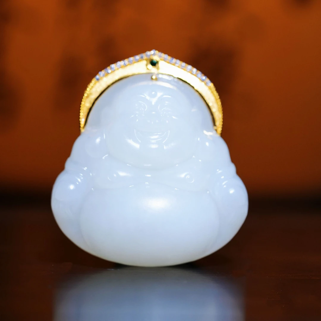 新疆和田玉羊脂白玉18k金豪镶佛公收藏传承级轻奢气质雕刻高货