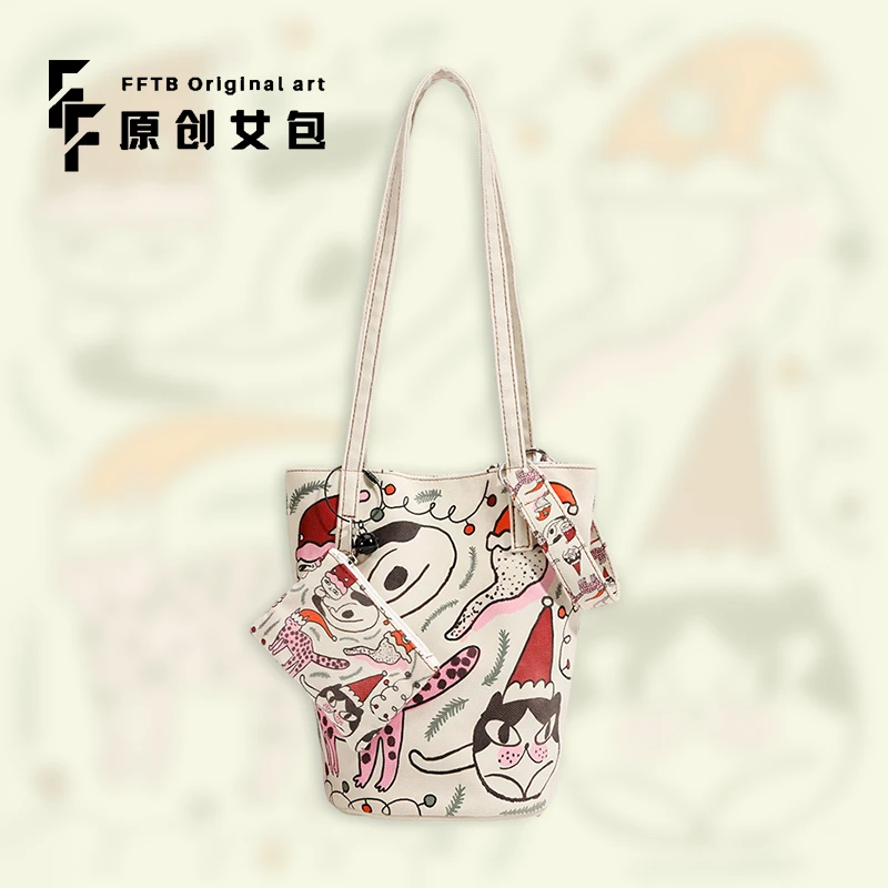 FFTB原创设计感小众帆布包通勤休闲斜跨日常百搭大容量女士水桶包