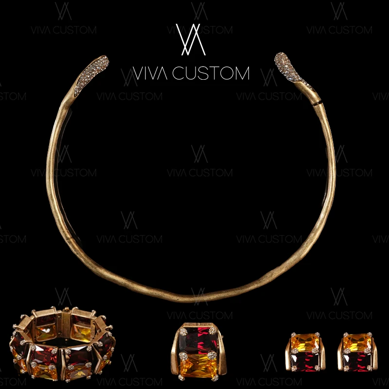 铜合金合成锆石耳饰 (鎏金岁月系列)百搭拼色冰糖套装