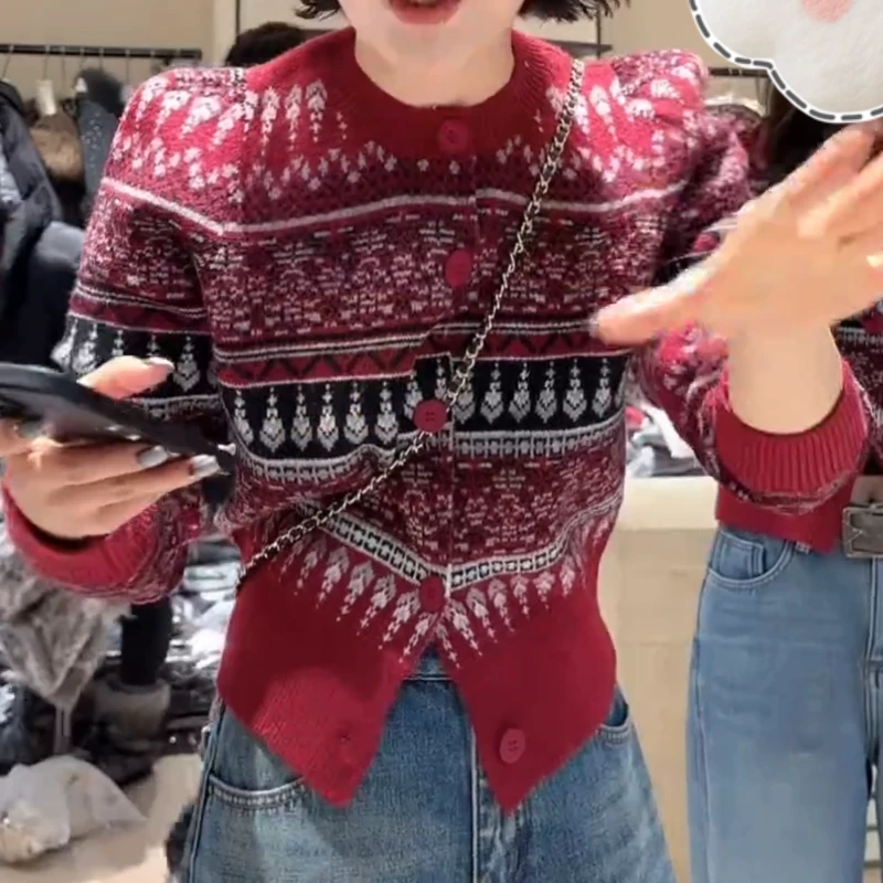 冬季设计感新款韩版圣诞款毛针织上衣开衫LK2509020