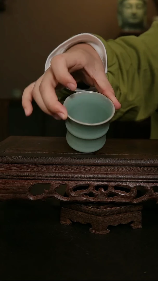 摆件仿古手工军绿竹节杯