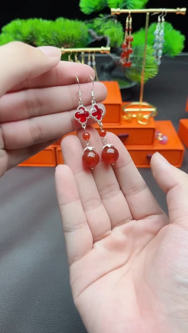 玛瑙/玉髓耳饰银S925镶嵌233