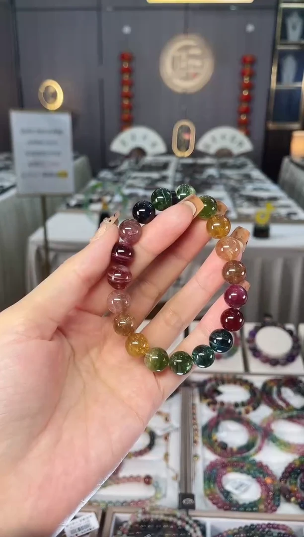 老矿碧玺色标彩虹透体单圈手串10mm+未镶嵌碧玺dan多样性发货一条