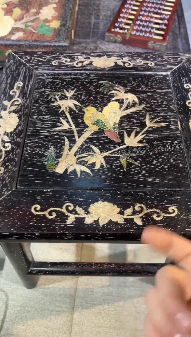 木紫檀镶嵌竹子鸟富贵凳一只