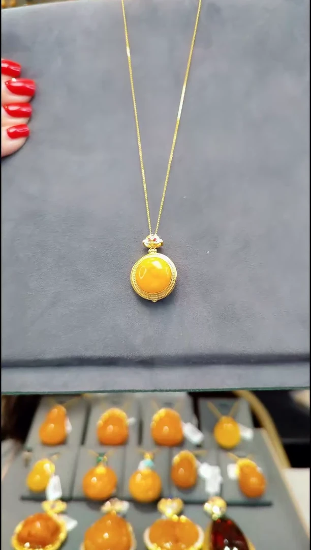 【闪购商品】蜜蜡吊坠(赠链)银S925镀金镶嵌H927蜜蜡吊坠