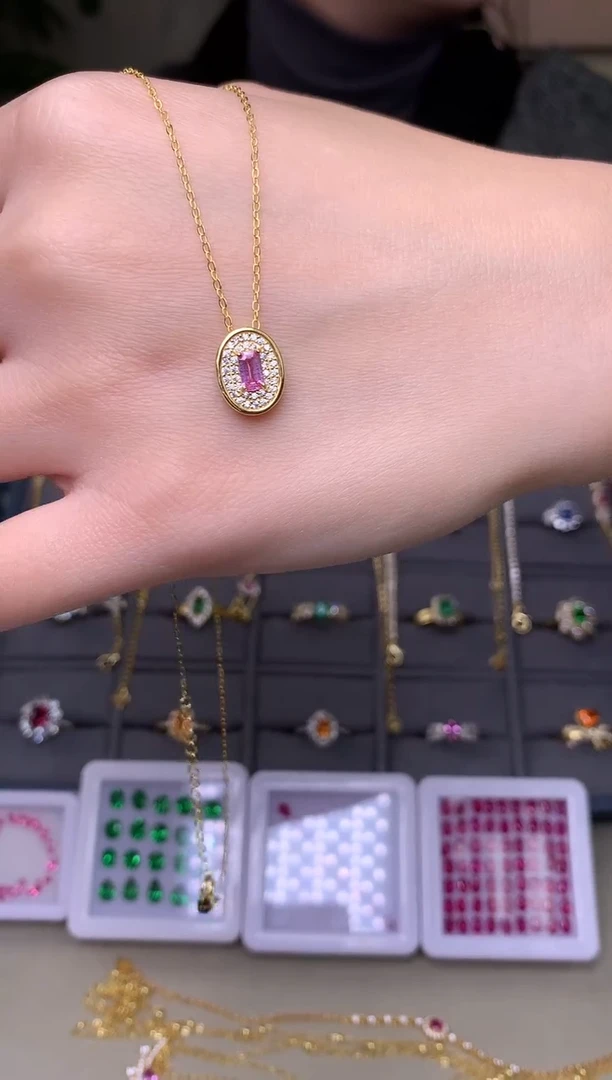 颈饰蓝宝石银S925镶嵌苑*花吊坠