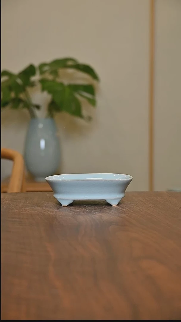 杯小水仙盆 天青 微瑕 朱家汝窑款