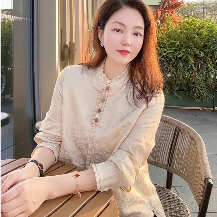 MOMO2025早春桑蚕丝衬衫法式蕾丝气质长袖时尚设计感小众