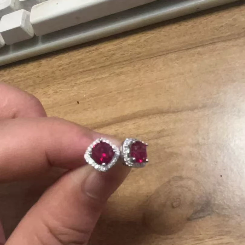 培育红宝石典藏精致培育红宝石合金镀银耳钉486