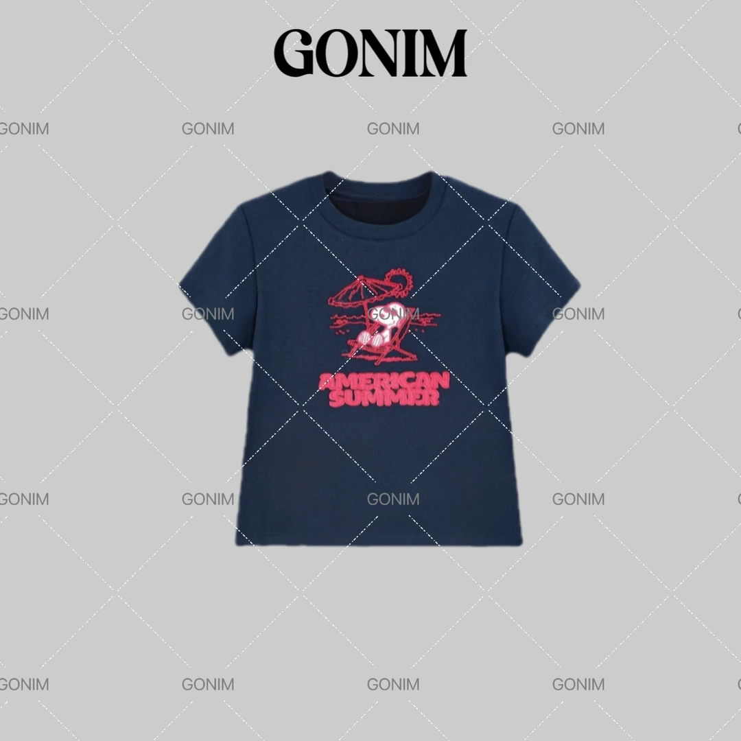 【妍妍】"沙滩假日"2025早春新款可爱小狗印花休闲时尚百搭T恤女