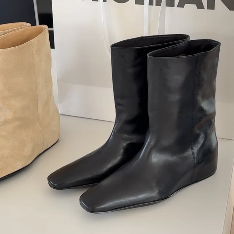 诗歌兰女靴2025新款真皮时装短靴时尚内增高西部靴女621-220