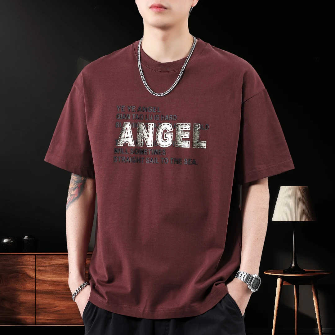 美式复古重磅潮流印花短袖T恤男夏季宽松潮牌纯棉半袖圆领体恤衫