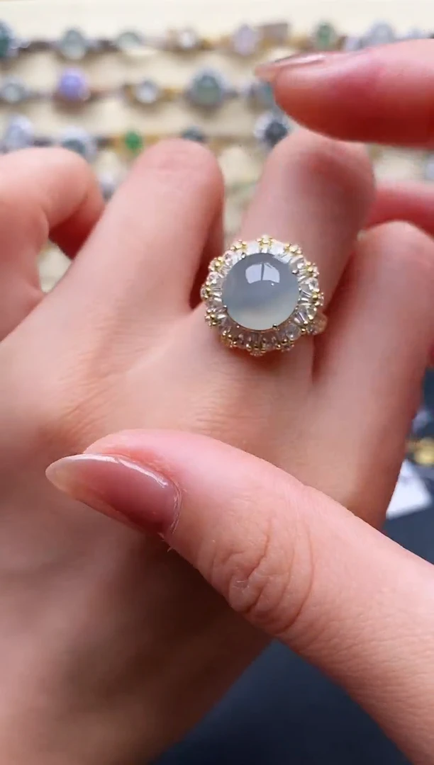 翡翠戒指银S925镶嵌22222222+9