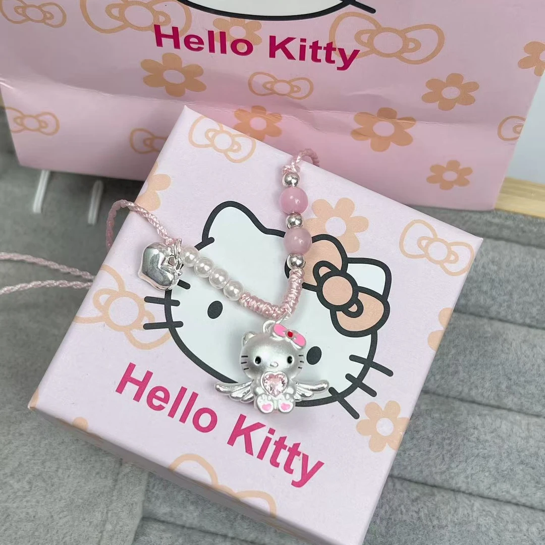 吊坠足银锆石 999足银天使爱心锆石凯蒂猫吊坠项链可爱精致小众