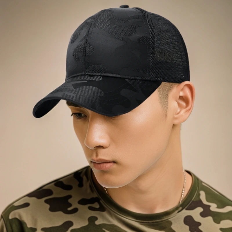 2025帽子鸭舌帽男款棒球帽高顶硬顶加宽加深迷彩夏季薄款网眼透气