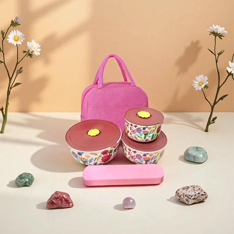 釉下彩繁花森林陶瓷保鲜饭盒套装