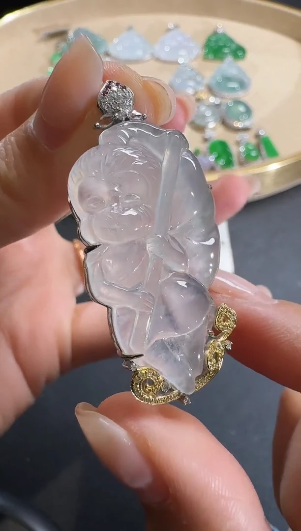 【闪购商品】翡翠吊坠(不含链)18K金镶嵌【源头工厂】钻石镶嵌