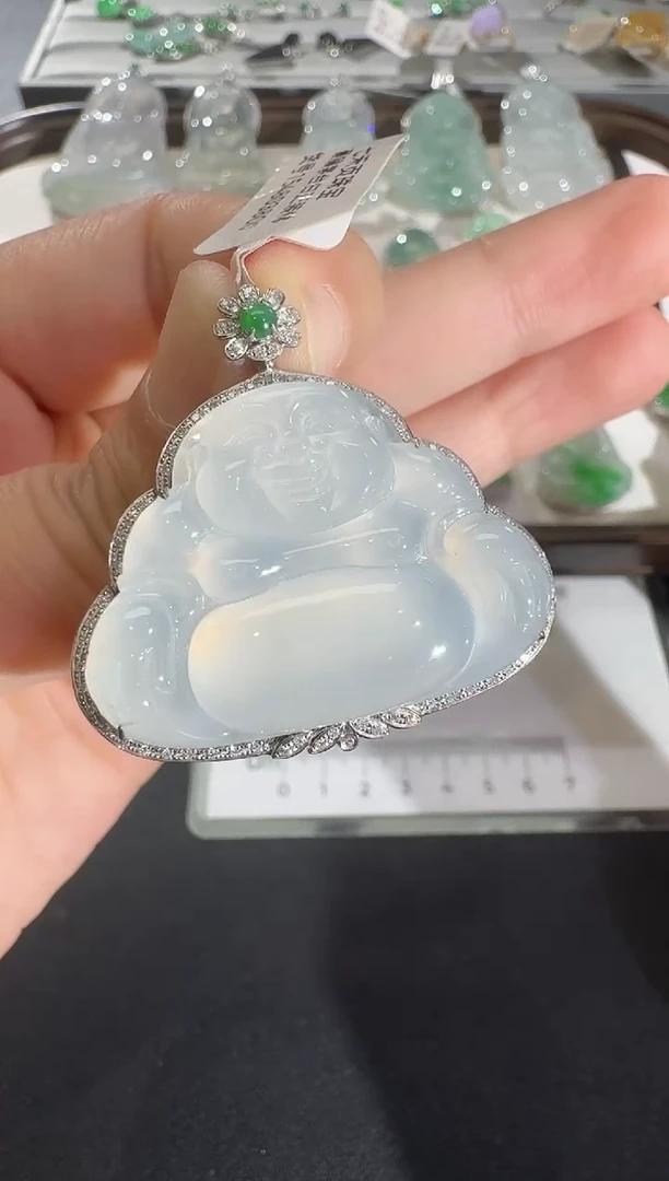 吊坠(不含链)18K金镶嵌翡翠【源头工厂】钻石镶嵌