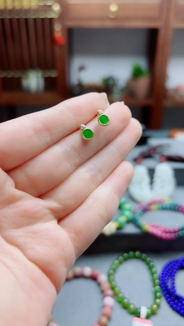 翡翠银S925镶嵌耳饰s925银翡翠耳钉YD