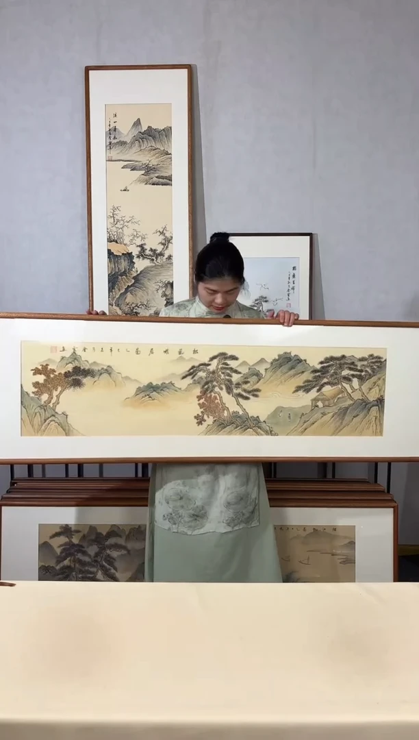 国画手绘*松风雅居图52*172cm带框发货