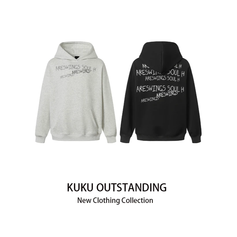 KUKU 美式创意字母印花连帽卫衣男女春季国潮宽松百搭情侣装帽衫