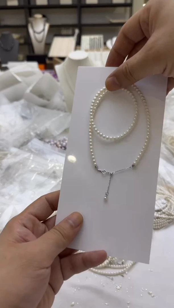 淡水珍珠银S925镶嵌项链4-5mm 吊小珠