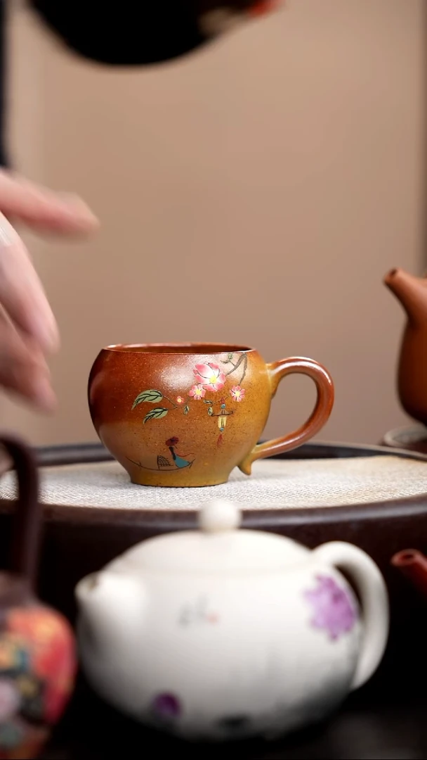 茶壶紫砂柴烧渔船手把杯