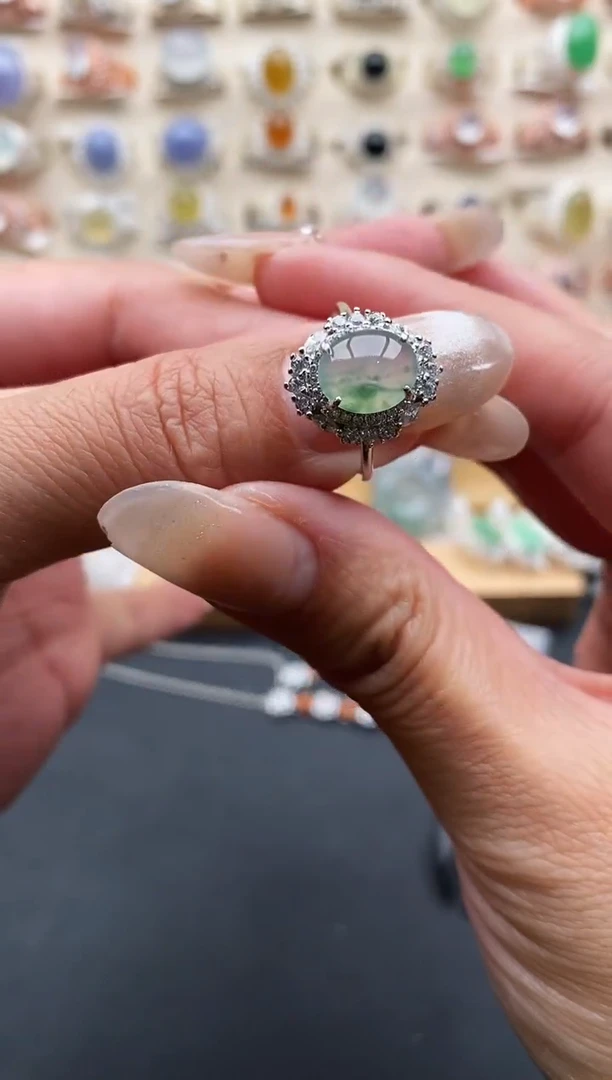 银S925镶嵌戒指翡翠缅甸天然A货翡翠1 5-10