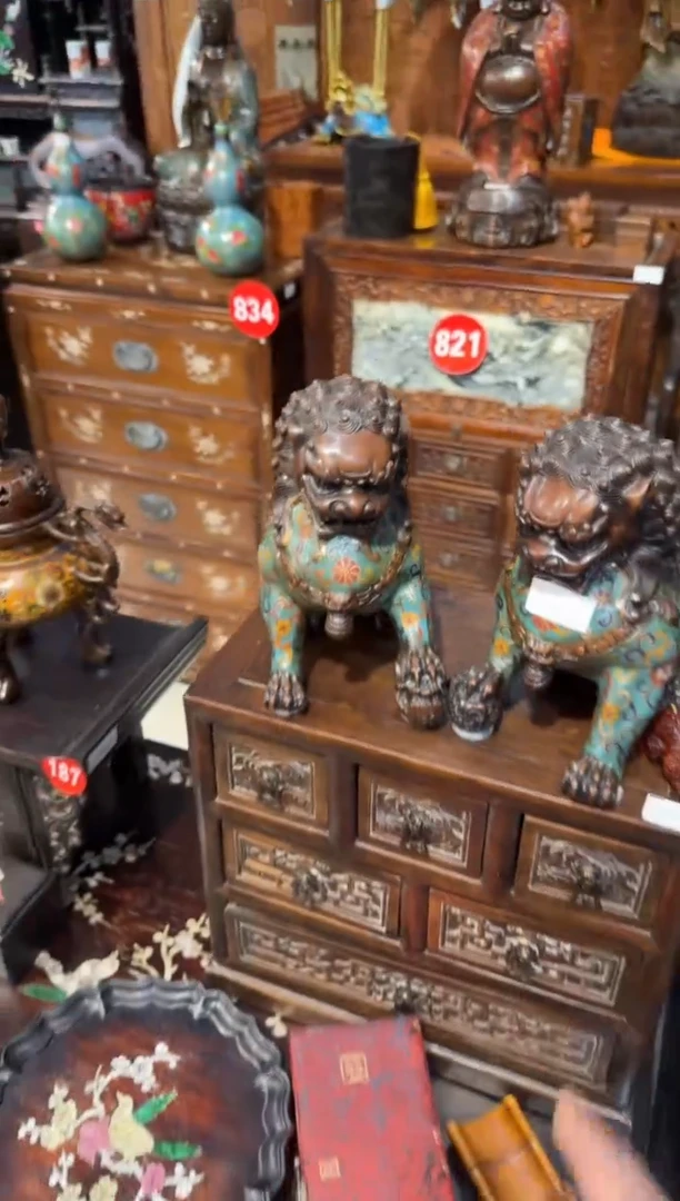 木木头款景泰蓝蓝狮子一对1800