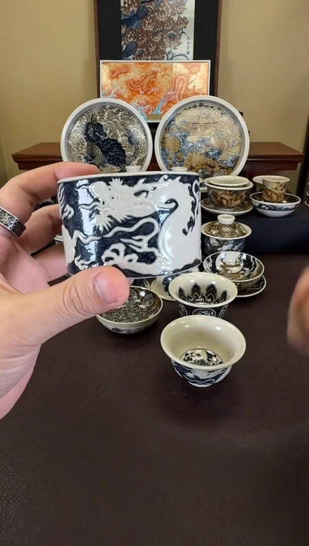 峰?二号釉阳雕扳指杯