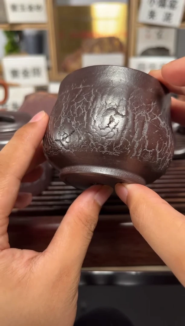 茶壶紫砂石红爆裂杯