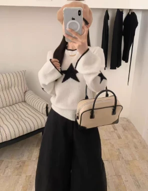 五角星薄款喇叭袖休闲风针织衫C6463