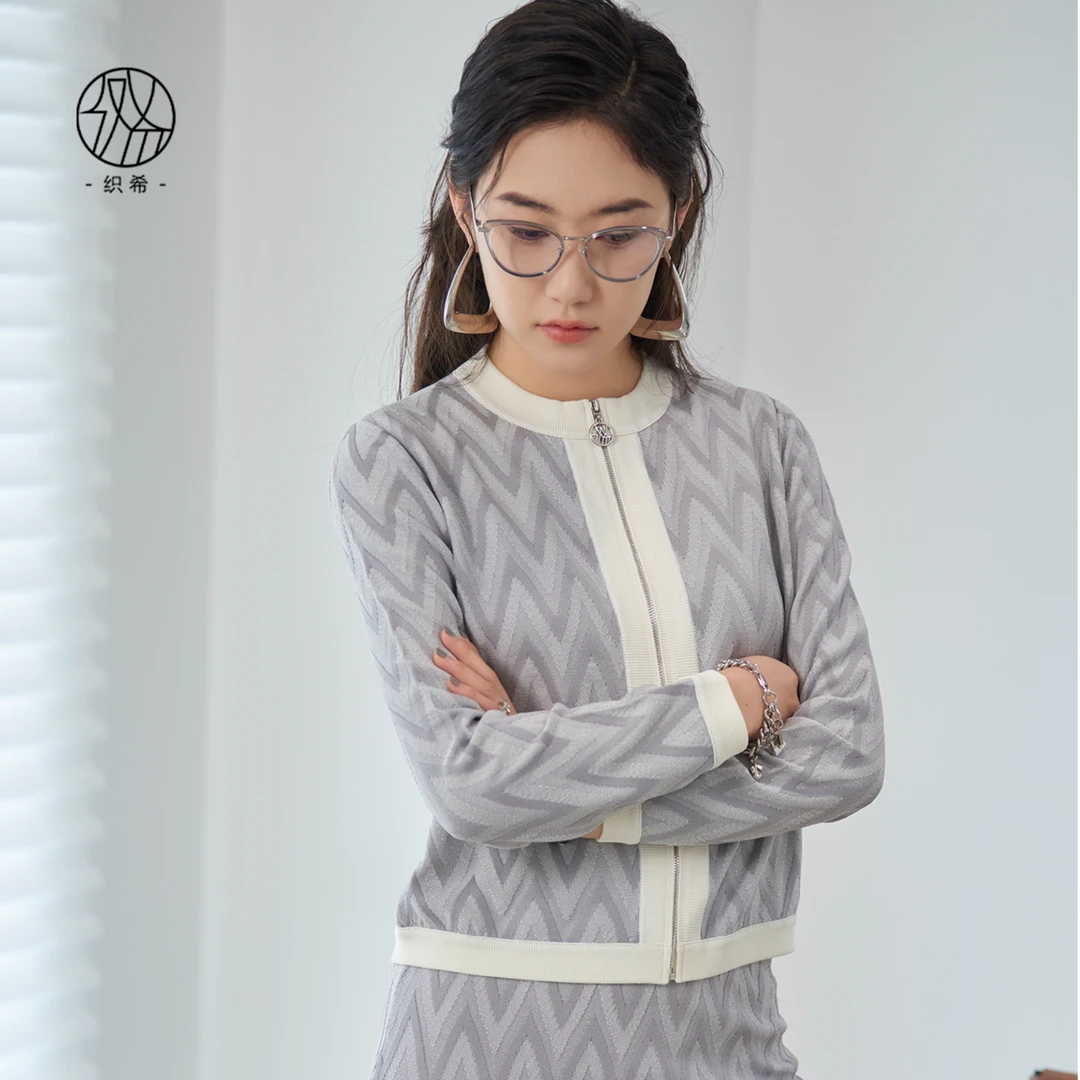 TESSITI织希｜春季新款气质修身个性提花长袖针织开衫