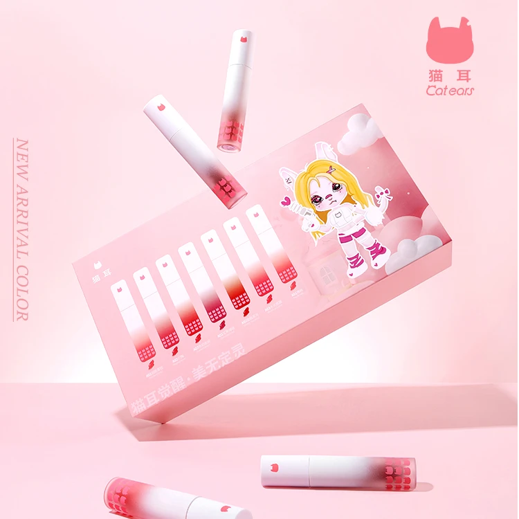 猫耳梦幻渐变设计韩系学生柔雾哑光雾面滋润唇釉套盒
