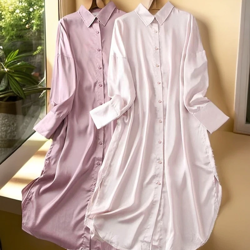 时尚百搭上衣白衬衫中长款送吊带春秋长袖宽松秋季百搭纯色气质