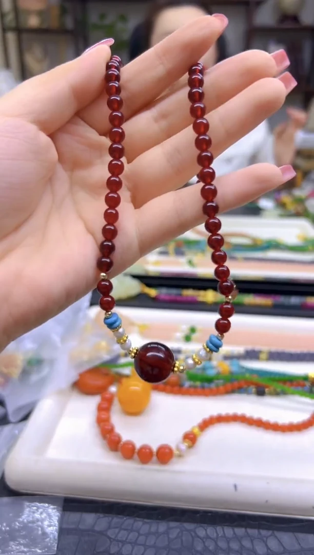血珀项链未镶嵌DIY款X453