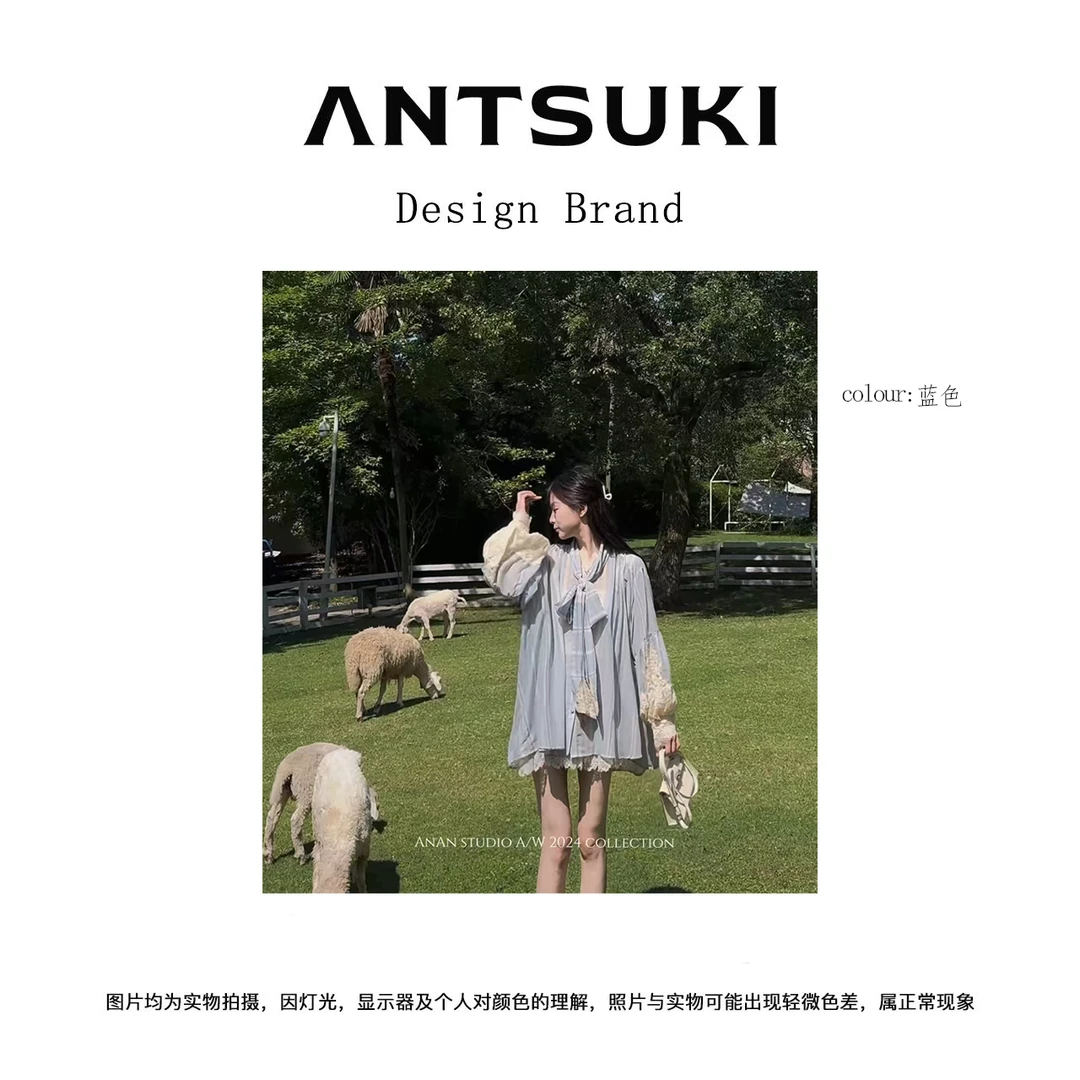 AnTsuki. 【仲夏夜之梦】春季新款蝴蝶结蕾丝衬衫裙裤套装A2506