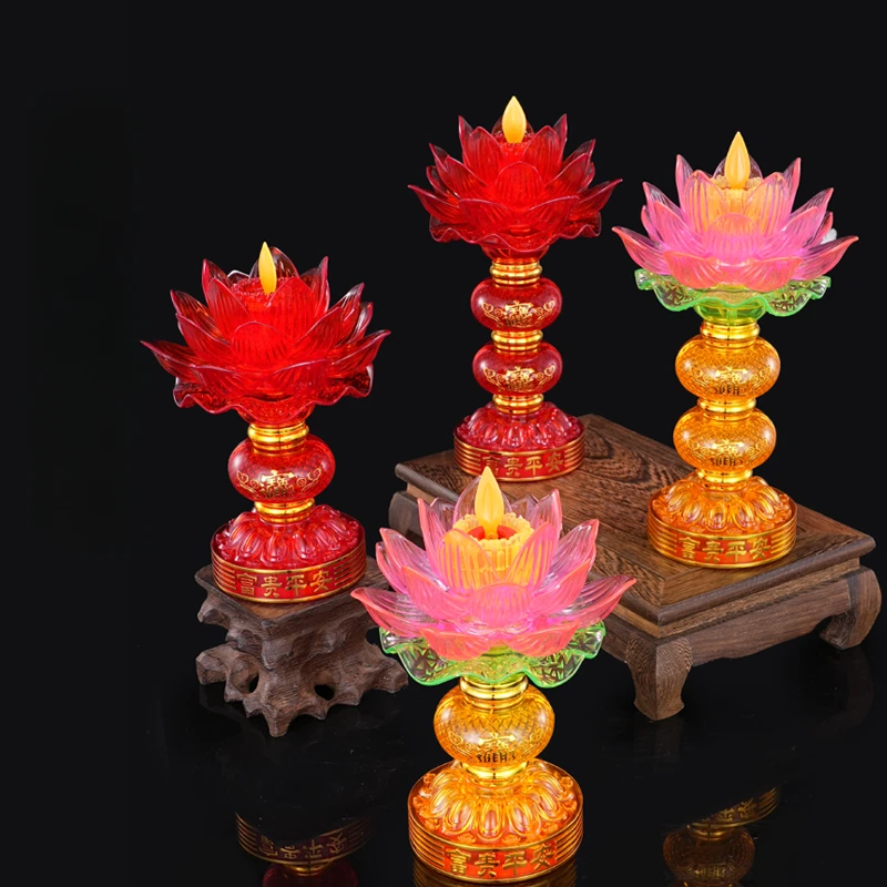 LED插电莲花灯节能家用环保灯电子莲花灯荷花灯电烛台长明灯摆件
