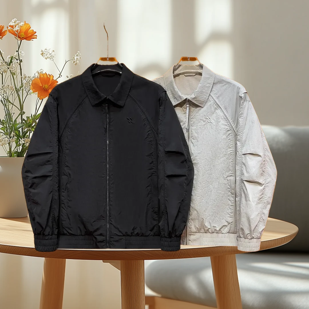 初秋新款线条老钱风纯色夹克春秋外套男休闲百搭翻领夹克外套